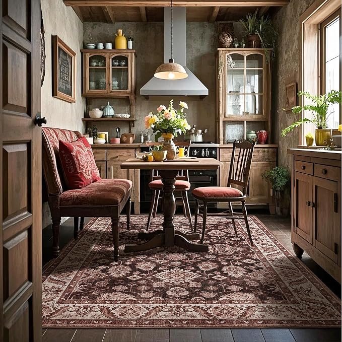 Area Rugs for Living Room, 4x6 Washable Rugs for Bedroom, Non-Slip Retro Floral - Image 6