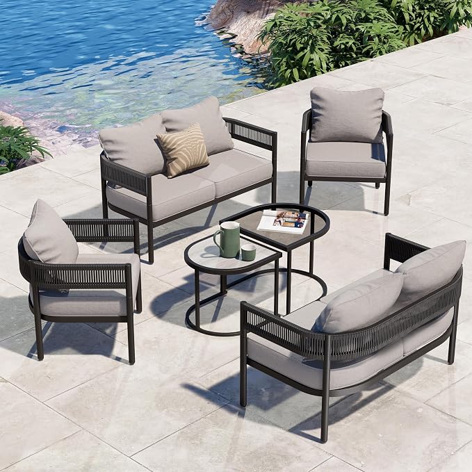 Grand patio 6-Piece Outdoor Furniture Set, 6 Seats Wicker Sofa Conversation Set - Image 4