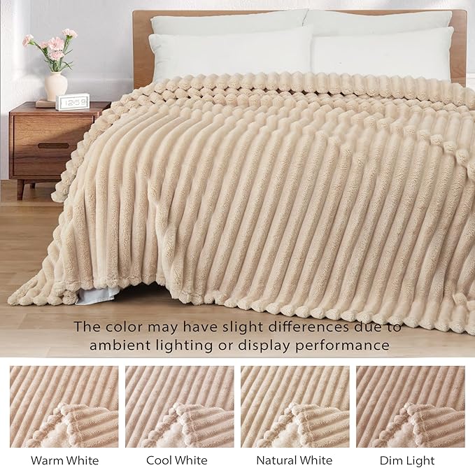 Exclusivo Mezcla Twin Size Flannel Fleece Blanket, Super Soft Striped Jacquard - Image 3