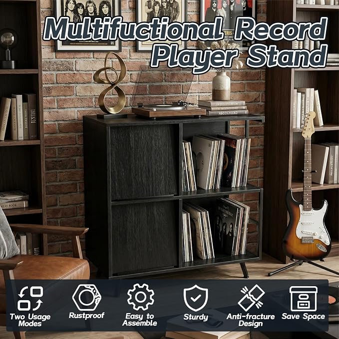 Faesun 3 Tier Flip Top Record Player Stand, Vinyl Record Storage Holds up to - Image 7