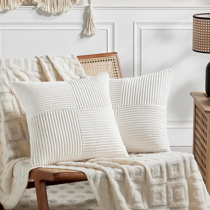 Fancy Homi 2 Packs Cream White Decorative Throw Pillow Covers 18x18 Inch by Fancy+Homi