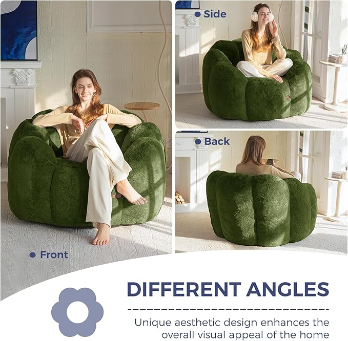 MAXYOYO Bean Bag Chair for Adults, Floral Shaped Bean Bag Sofa, Ultra Soft Faux - Image 4