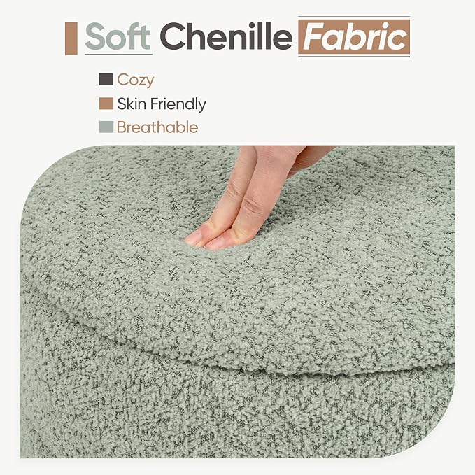 Round Storage Ottoman with Reversible Tray Lid, Folding Chenille Fabric - Image 6