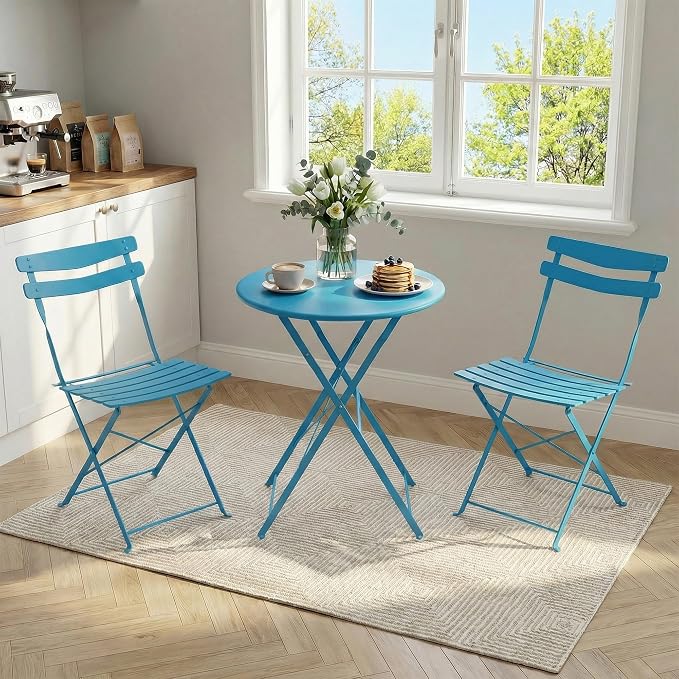 GarveeLife 3 Piece Patio Bistro Set, Folding Patio Bistro Table and Chairs Set - Image 3