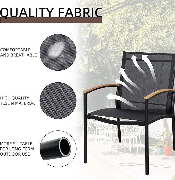 Shintenchi 3 Pieces Patio Bistro Sets, Outdoor Textilene Fabric Conversation - Image 2