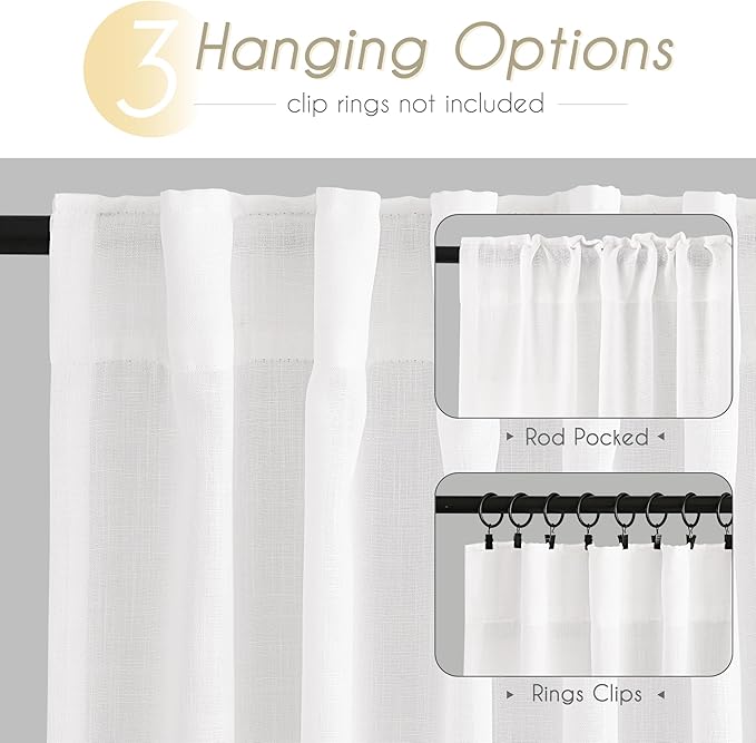 White Curtains 102 inches Long 2 Panels Back Tab Light Filtering Cotton - Image 2