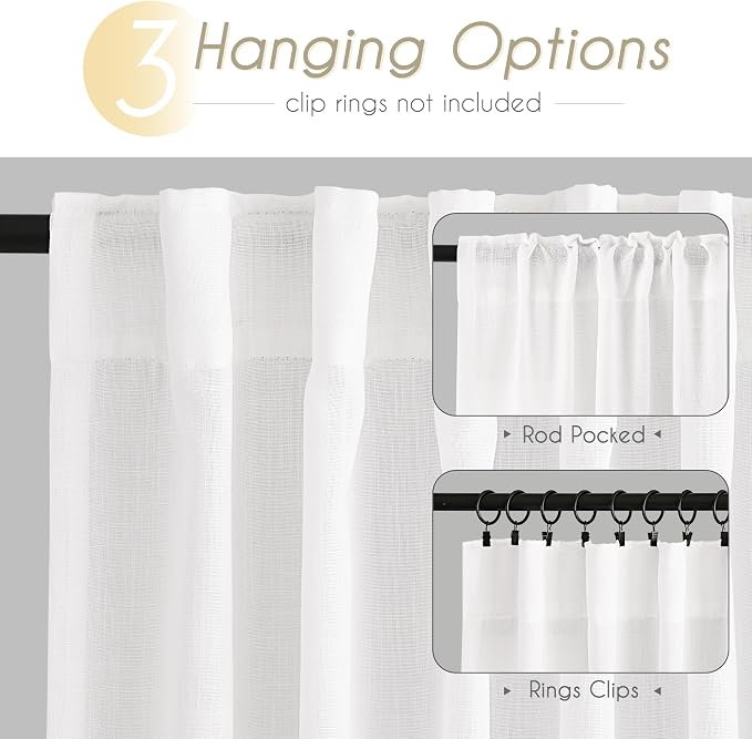 White Linen Curtains 90 inch Length - Image 2
