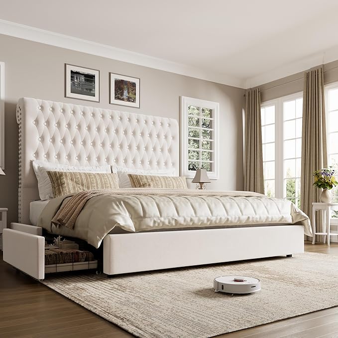 Queen Size Bed Frame 54" Tall Headboard by KeyluvHome