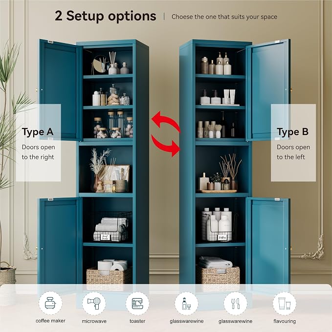 YAUWOH 2-Door Metal Storage Cabinet, Tall Slim Pantry Organizer - Image 4