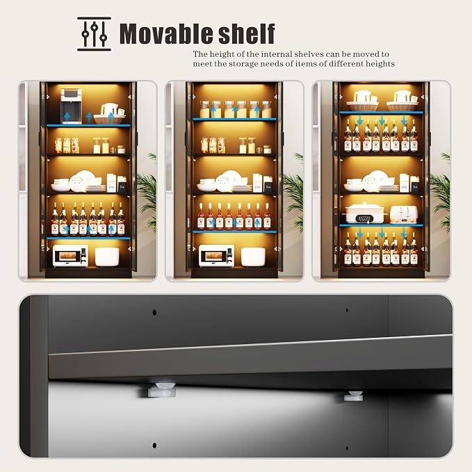Dystler Display Cabinet with Doors and Adjustable Shelves, 5 Tier Display Case - Image 4