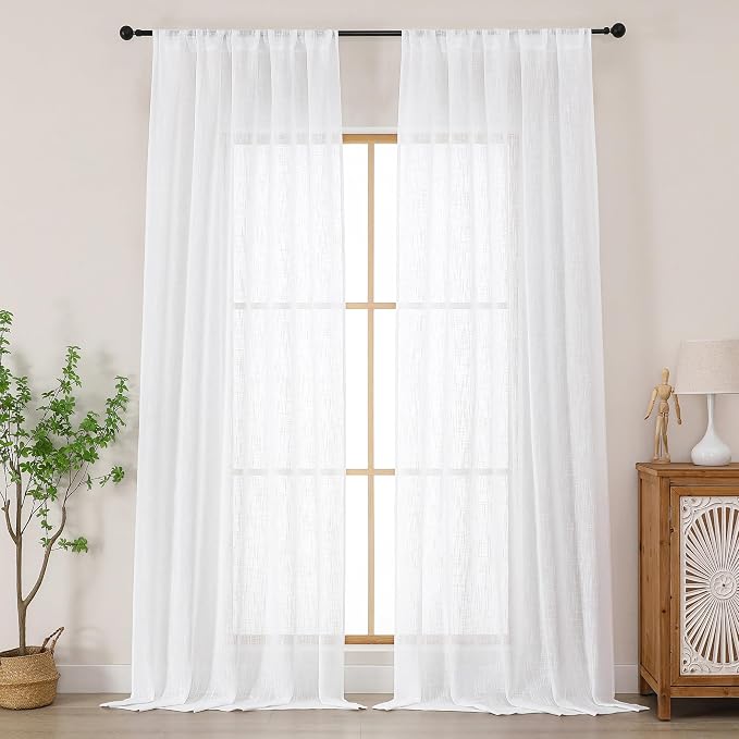 Chyhomenyc Extra Long White Semi Sheer Curtains 108 Inches Long 2 Panels Set by Chyhomenyc