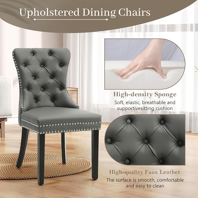 KCC Faux Leather Dining Chairs Set of 4, Upholstered High-end Tufted Dining - Image 4