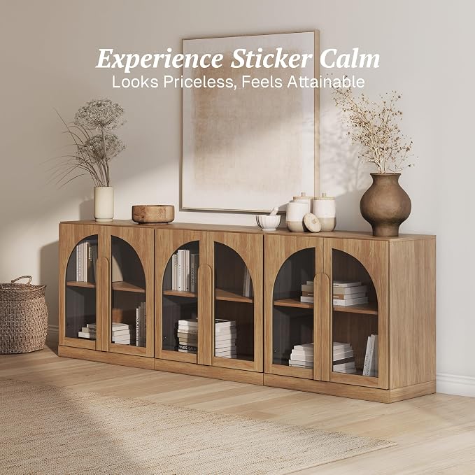 BELLEZE 2 Tier Bookshelf with Arched Glass Door - Image 3
