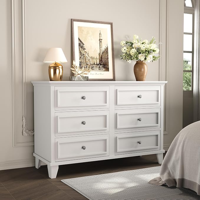 IDEALHOUSE 6 Drawer Dresser, Wooden Storage Chest of Drawers - Image 4