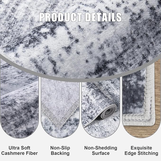 6x6 Area Rug Living Room Rug: Washable Modern Abstract Soft Thin Rug Indoor - Image 6