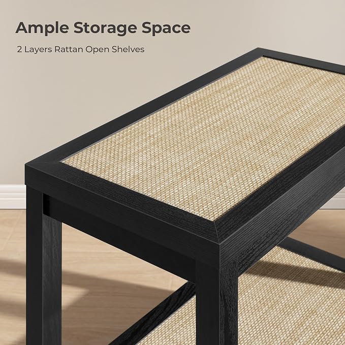 SICOTAS Rattan Nightstand Bedside Table - Image 4