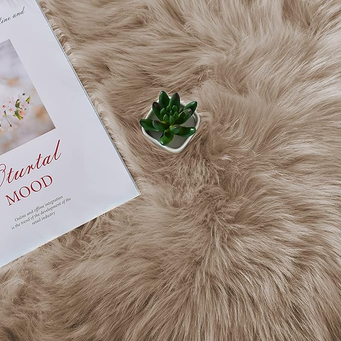 Latepis Washable 3x4 Light Brown Sheepskin Fluffy Shag Plush Faux Fur Rug - Image 6