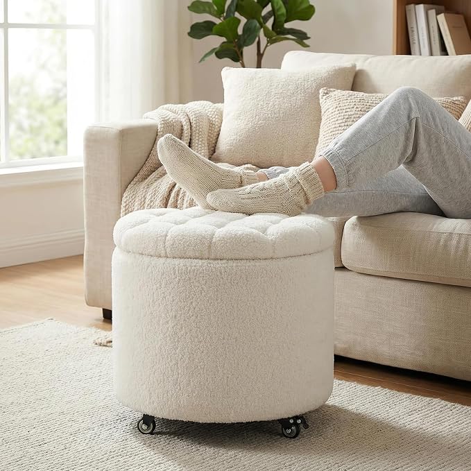 Furniliving Modern Round Storage Ottoman - Image 7