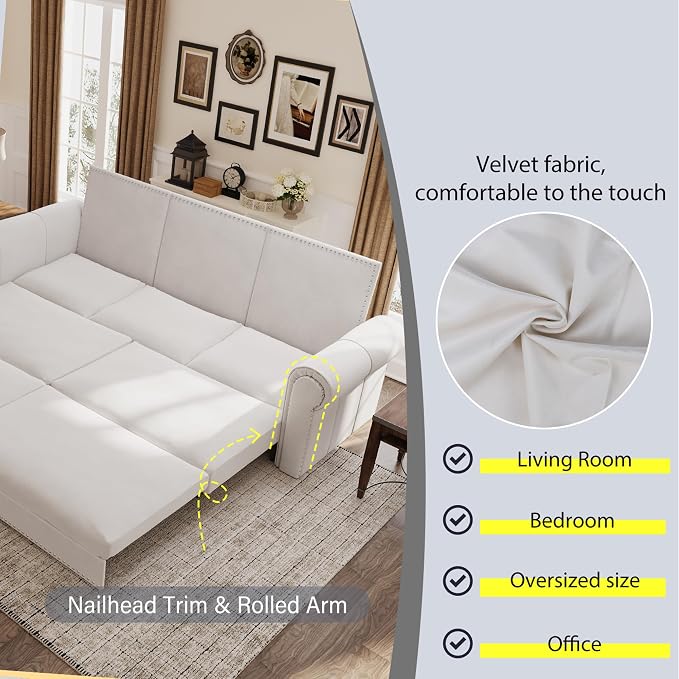 3 in 1 Convertible Sleeper Sofa Bed, 93.7" King Size Sofa Sleeper - Image 6