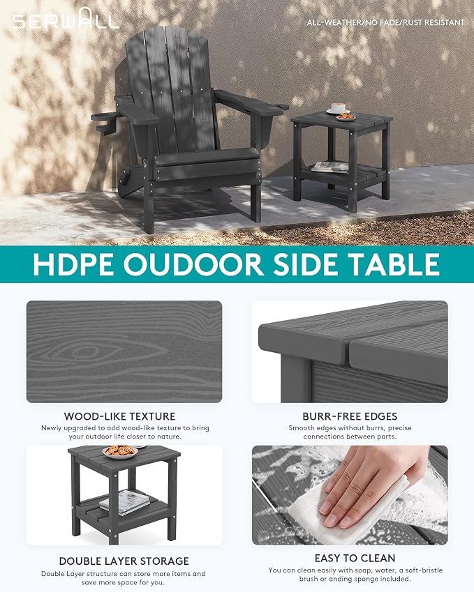 SERWALL 2-Tier HDPE Outdoor Side Table, Weatherproof Rectangular Adirondack - Image 5