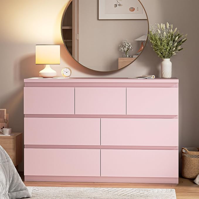 Jocoevol Modern Pink 7 Drawer Dresser - Image 8