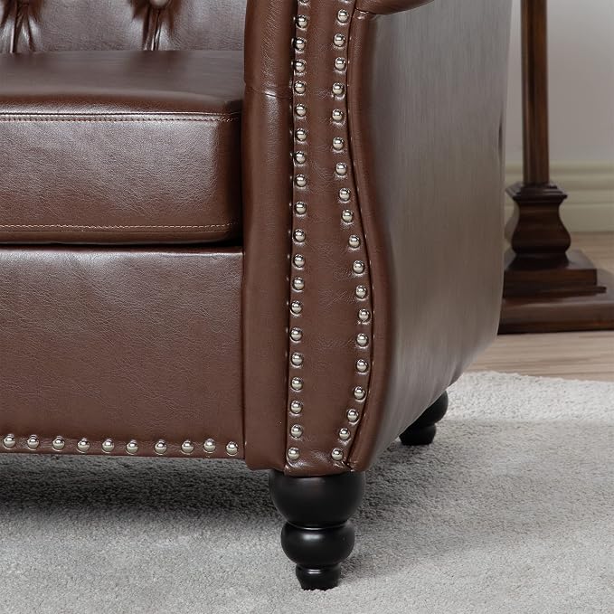 LEVNARY Leather Chesterfield Chair, Mid-Century Modern Single Sofa Chair - Image 7