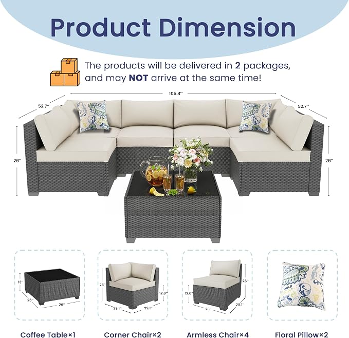 olimix 7 Piece Outdoor Patio Furniture Set, Outdoor Sectional Furniture - Image 7