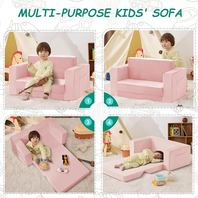 Kids Couch, 2-in-1 Toddler Chair Comfy 1-3 Years, Convertible Kids Chair - Image 6