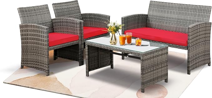 SUNLEI 4 Pcs Outdoor Patio Furniture Sets, Rattan Chair Wicker Conversation Set - Image 9