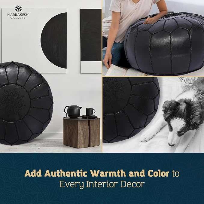 Marrakesh Gallery Genuine Leather Round Pouf Unstuffed - Image 6