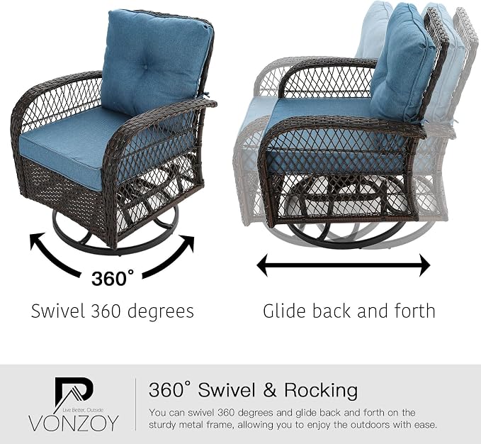3 Pieces Patio Furniture Set, Outdoor Swivel Glider Rocker, Wicker Patio Bistro - Image 3