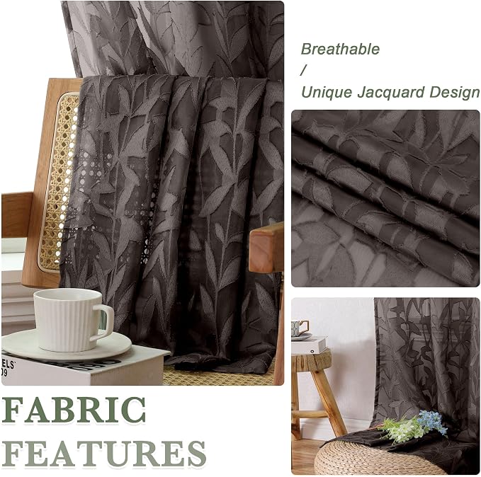 Lecloud Leia 2 Panels Sheer Chocolate Brown Curtain 54 Inch Length, Light - Image 3