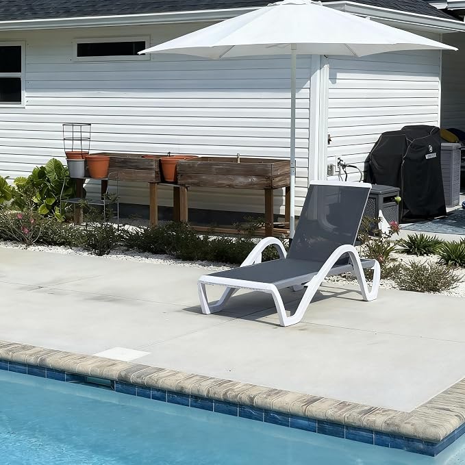 PURPLE LEAF Patio Chaise Lounge Chair Outdoor Plastic Textilene Sun Bathing - Image 9