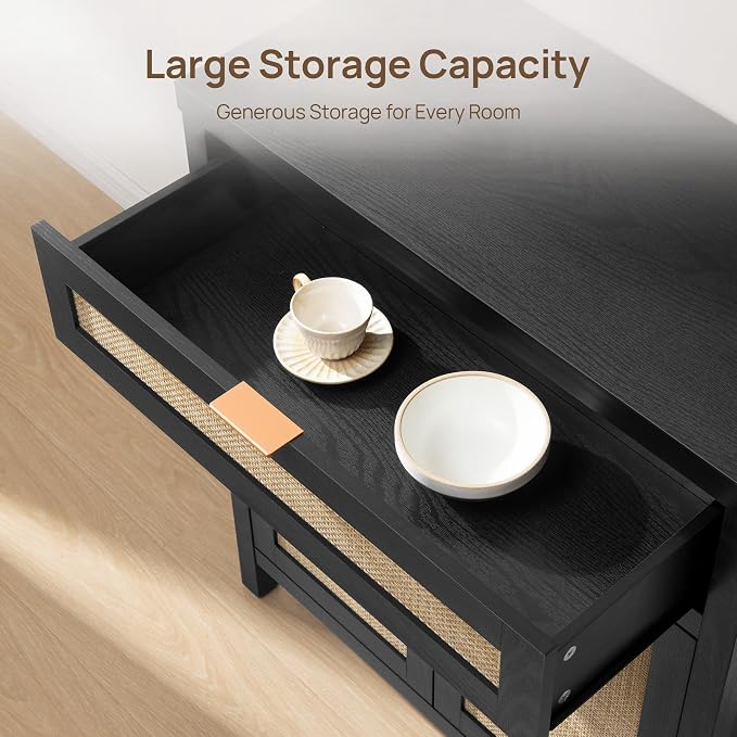 SICOTAS Sideboard Buffet Storage Cabinet, Rattan Accent Cabinet - Image 7