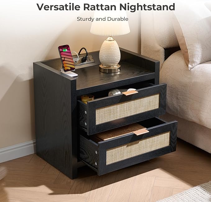 SICOTAS Black Nightstands Set of 2 Bed Side Table - Image 4
