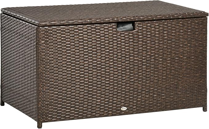 Outsunny 113 Gallon Deck Box, Rattan Outdoor Storage Box, Waterproof Storage by Outsunny