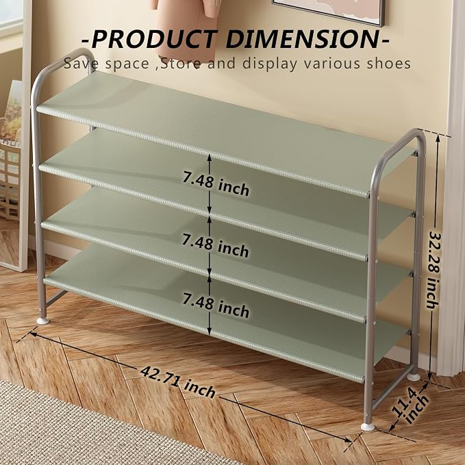 INGIORDAR Shoe Rack 4 Tier Long Storage Organizer Wide Metal Shoe Shelf - Image 3
