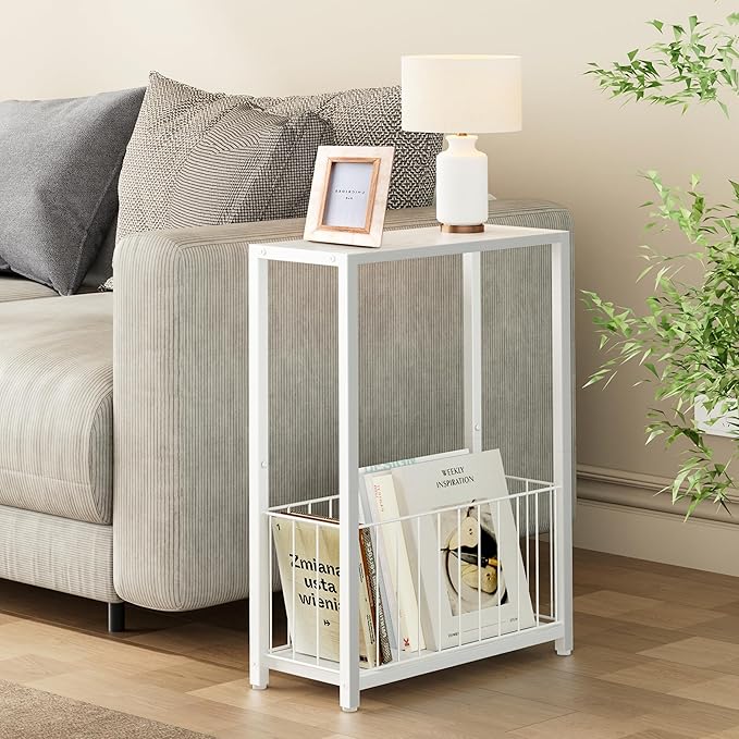 Homleke Narrow Side Table with Magazine Holder, Skinny End Table Perfect - Image 2
