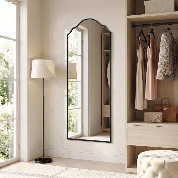 Besdomus Scalloped Full Length Mirror: 21"x56" Black Arched Floor Mirror - Image 5