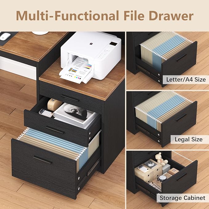 YOMILUVE Computer Desk with 3 Drawers & Storage Shelves, 65 Inch Home Office - Image 5