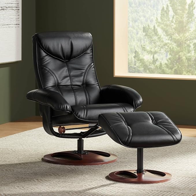 BenchMaster Newport Black Swivel Recliner and Slanted Ottoman - Image 2