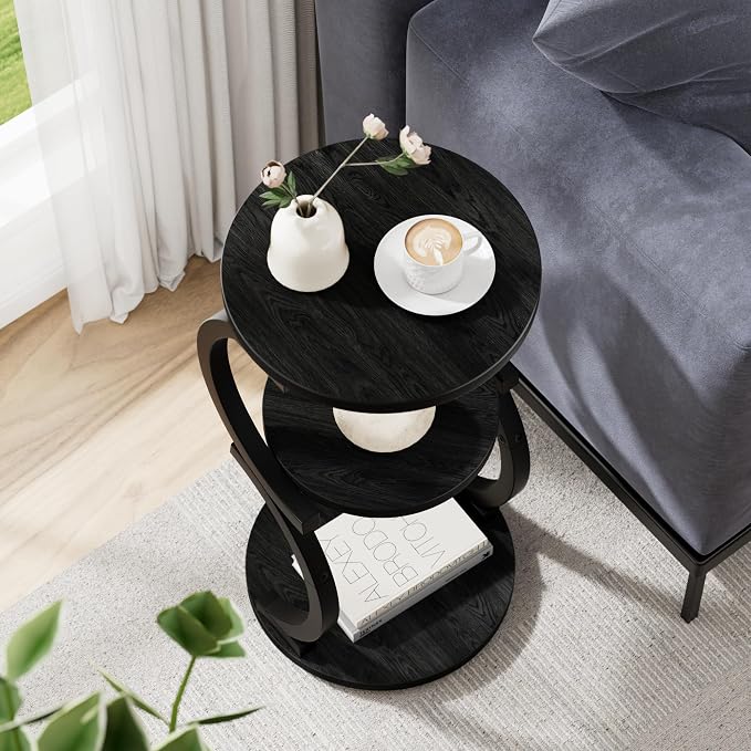 JUSTOGO Small Round Side Table, 3-Tier End Table - Image 6