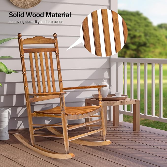 VINGLI Wooden Rocking Chair Outdoor, Patio Rockers - Image 6