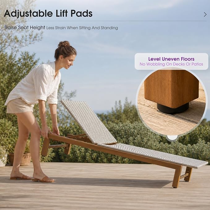 PURPLE LEAF Patio Chaise Lounge French Outdoor Lounger 1 Piece Matte Teak Grain - Image 5