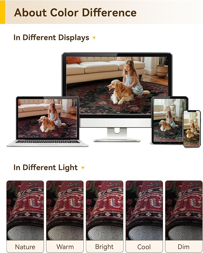 RELEANY Area Rugs Round 7ft Washable Non-Slip, Floral Vintage Distress Print - Image 6