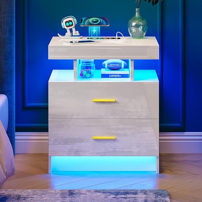 WOOVIVS Night Stand Set 2 with USB/Type-C/Wireless Charging Station, Modern - Image 9