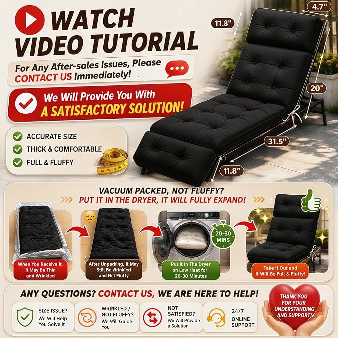 Chaise Lounge Cushion Outdoor, Waterproof Thick Patio Lounge Chair Cushion - Image 3