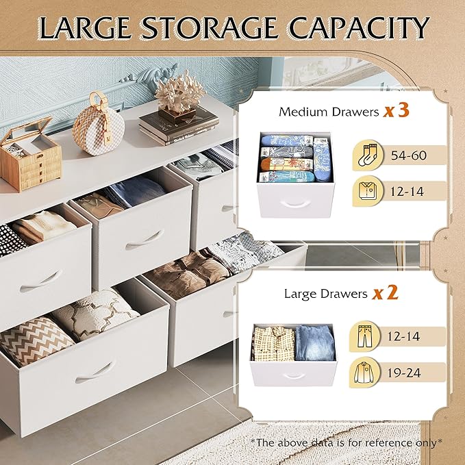 WLIVE Dresser for Bedroom with 5 Drawers, Wide Chest of Drawers, Fabric Dresser - Image 4