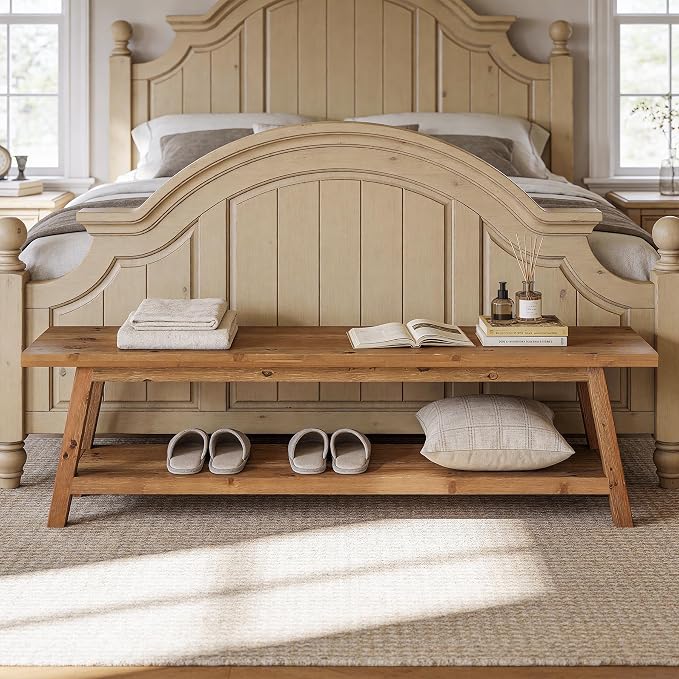 63” Wood Dining Room Bench, Farmhouse Kitchen Bench - Image 9