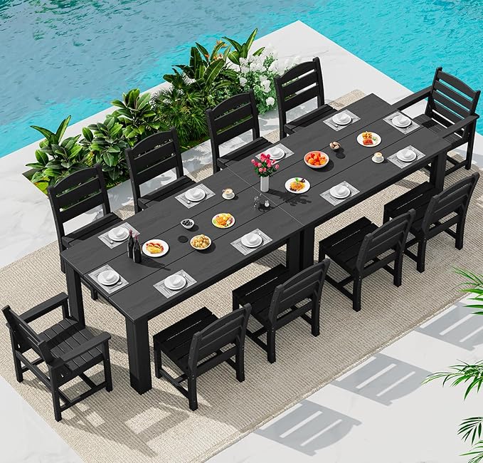 SERWALL HDPE Dining Set for 10 – 2 Tables, 8 Armless + 2 Armchairs. Includes 10 by SERWALL